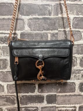 Rebecca Minkoff Small Leather Crossbody Bag in Black with Rose Gold Hardware